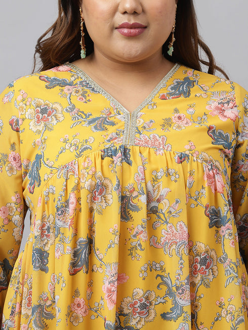 Plus Size Yellow Georgette Kurta With sharara and Dupatta